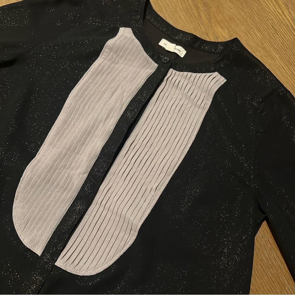Urban Outfitters Sparkly Black Blouse with Pale Tan Pleated Front Panels